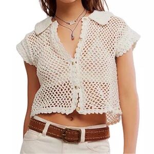 Free People 100% Cotton Lily Crochet Top COCONUT MILK